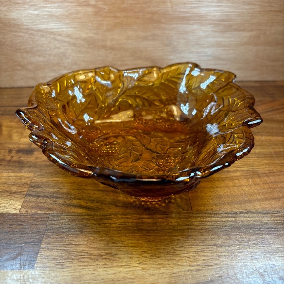 Amber Candy Trinket Dish Logan Berry Pattern Tidbit Bowl Glass Vintage 7” x 2” - Picture 6 of 7